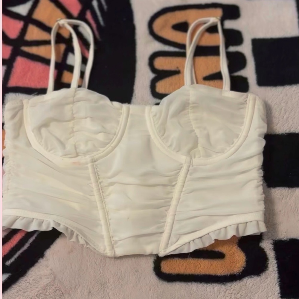 Cream Ruched Bustier Top